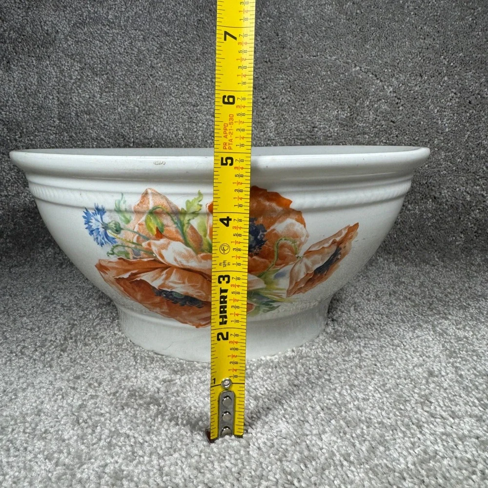 Poppy Floral Mixing Bowl White Orange‎ Vintage Farmhouse